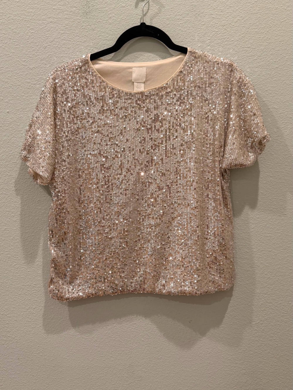 Sequin Short Sleeve Top - Silver H&M XS
